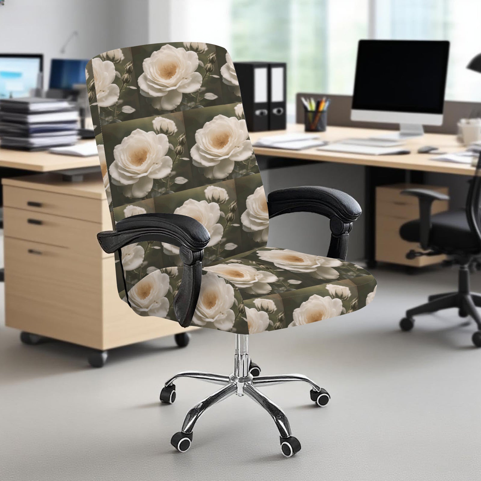 White Roses Office Chair Cover  | Ships from USA