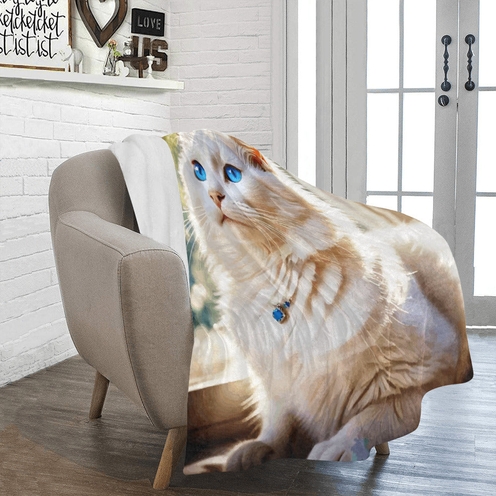 White Cat with Blue Eyes Ultra-Soft Micro Fleece Blanket 50