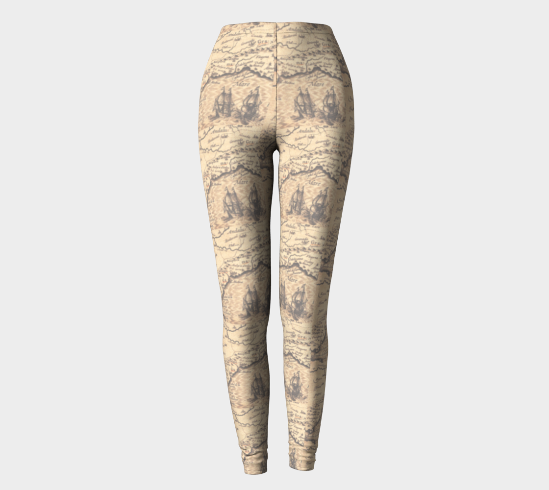 Old World Map Design Printed Leggings