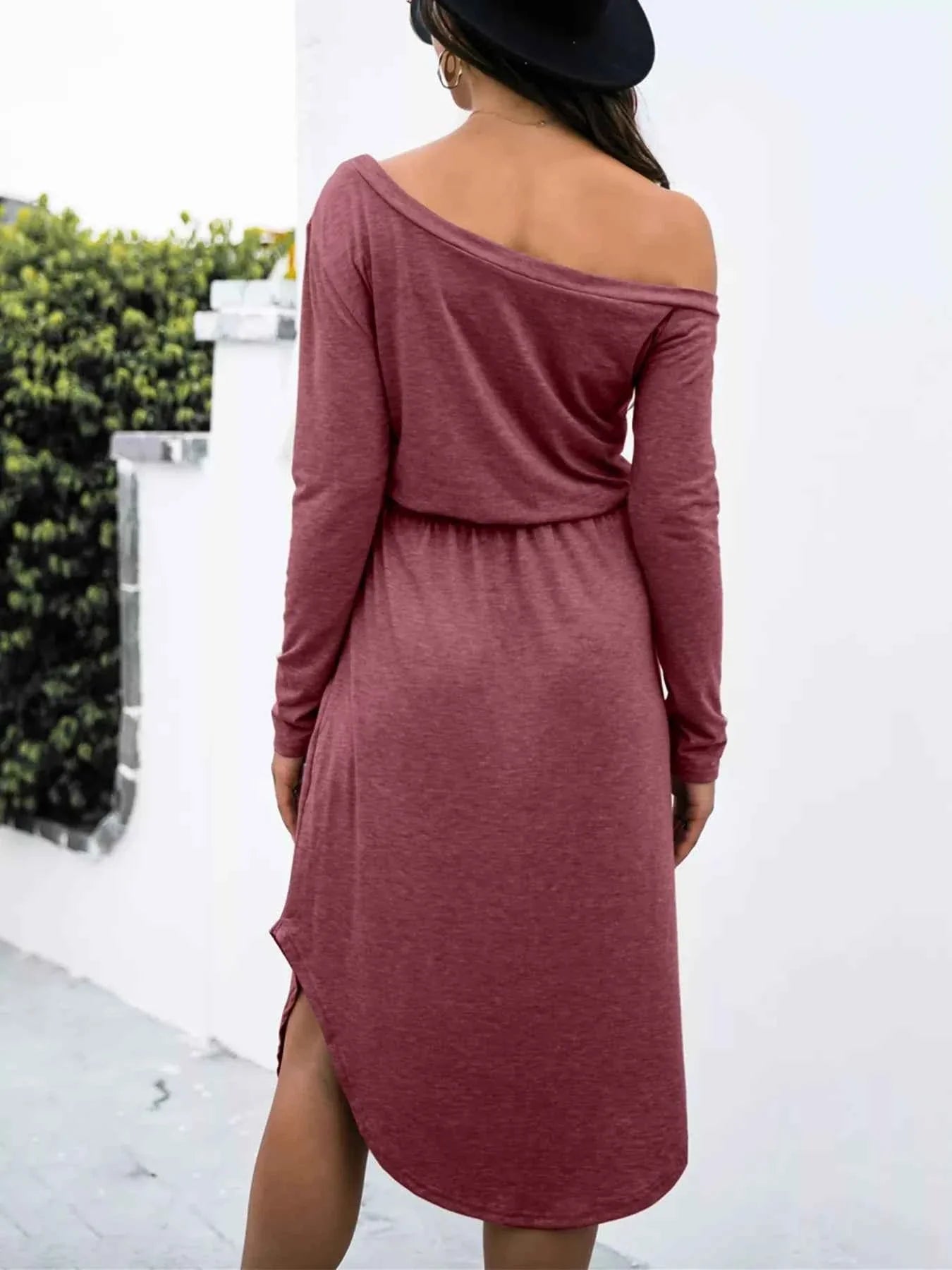 One-Shoulder Long Sleeve Asymmetrical Midi Dress