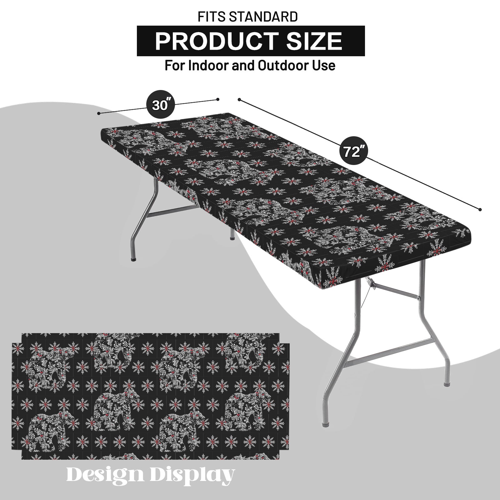 Chinoiserie Christmas Polar Bear Black Elastic Fitted Tablecloth - 72