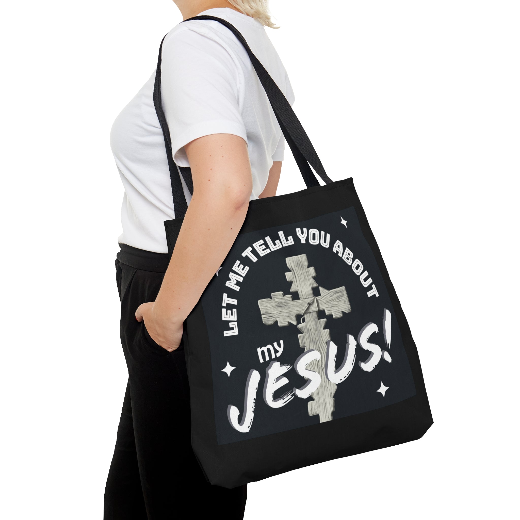 Let Me Tell You About My Jesus! Tote Bag - Shell Design Boutique