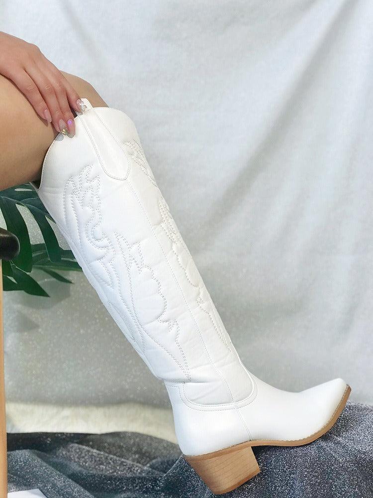 Western Chic Cowboy Boots | Stylish Chunky Heel Knee High Boots for Cowgirls