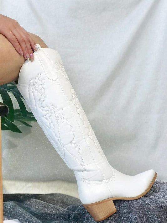 Western Chic Cowboy Boots | Stylish Chunky Heel Knee High Boots for Cowgirls