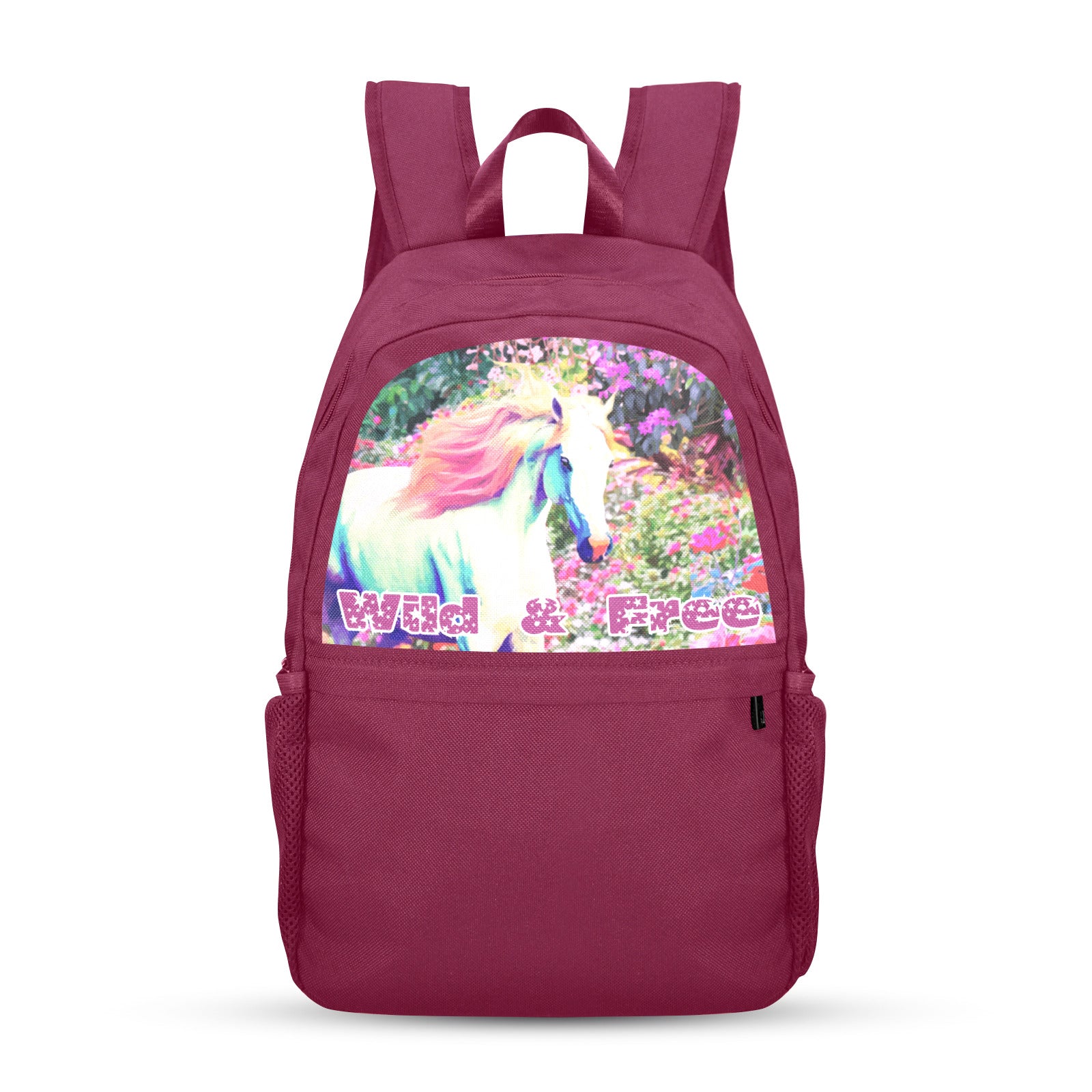 White Horse with Floral Background Casual Backpack (Upper Part Printing) (Model 1753)