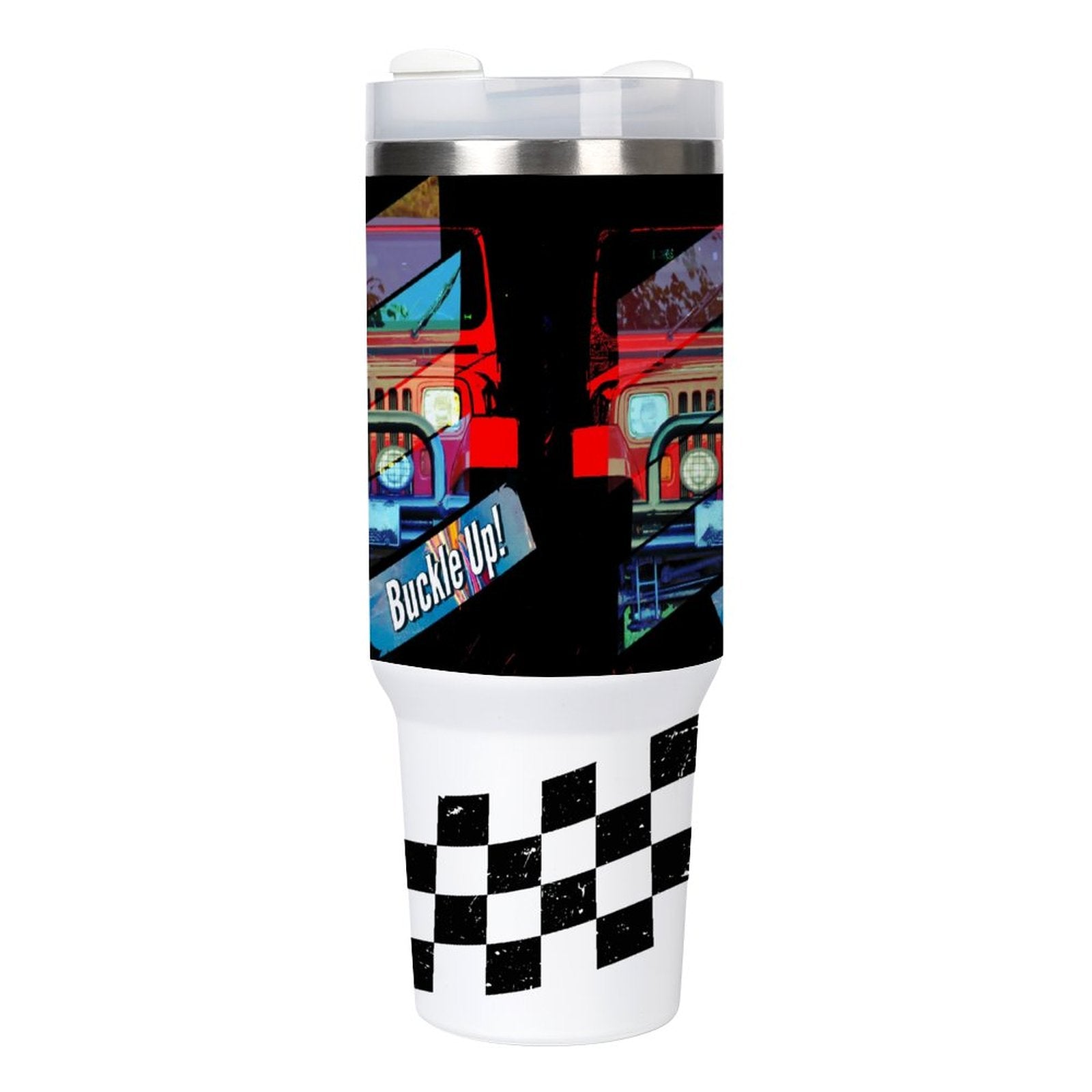 Buckle Up 4-wheel Drive 40oz Stainless Steel Insulated Tumble with Handle & Lid (Made in USA)