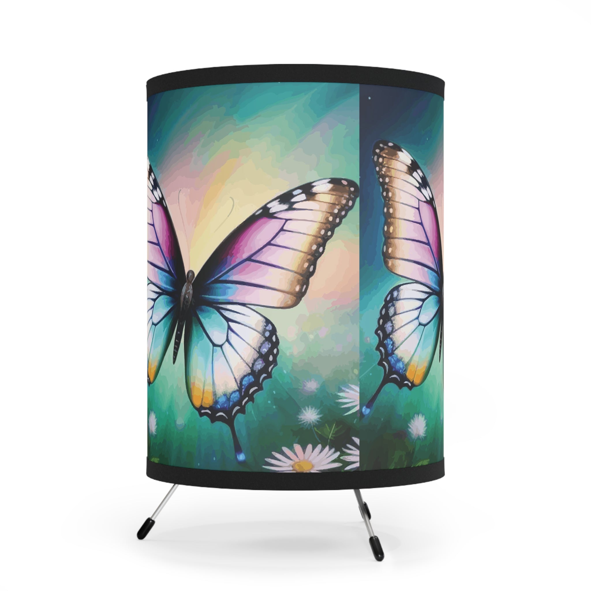 Beautiful Butterfly and Daisies Tripod Lamp with Printed Shade