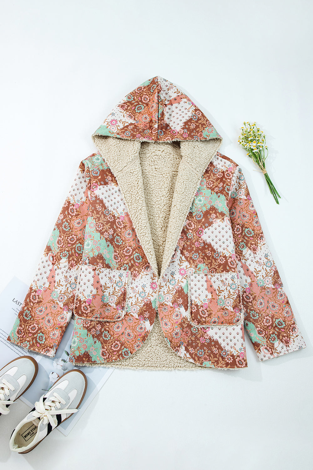 Women's Floral Sherpa Lined Hooded Jacket