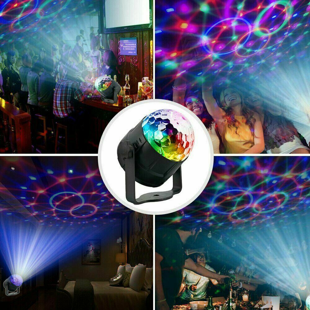 Small Portable DJ Disco Ball Strobe LED Lights Sound Activated with Remote Control