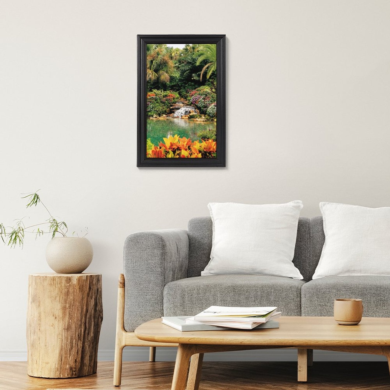 Serene Tropical Garden and Waterfall European Style Framed Art Print  - 16