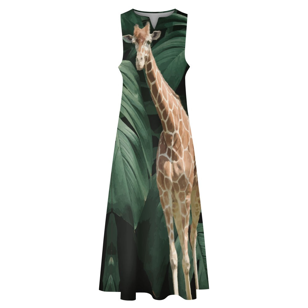 Vestido largo sin mangas con jirafa alta rodeada de vegetación hasta 5XL
