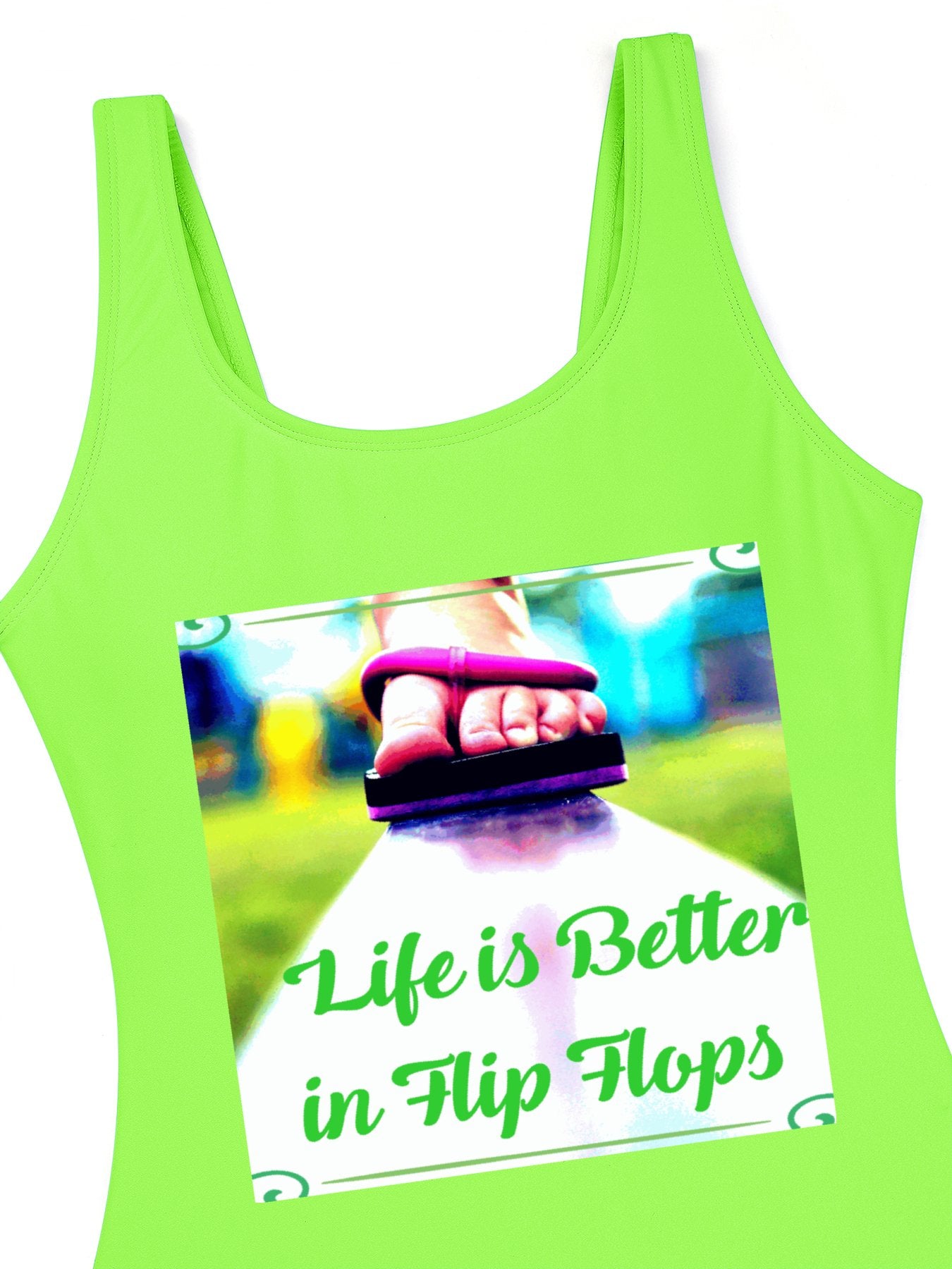 Life is Better in Flip Flops Girls' Summer One-Piece Swimsuit with Front Printing