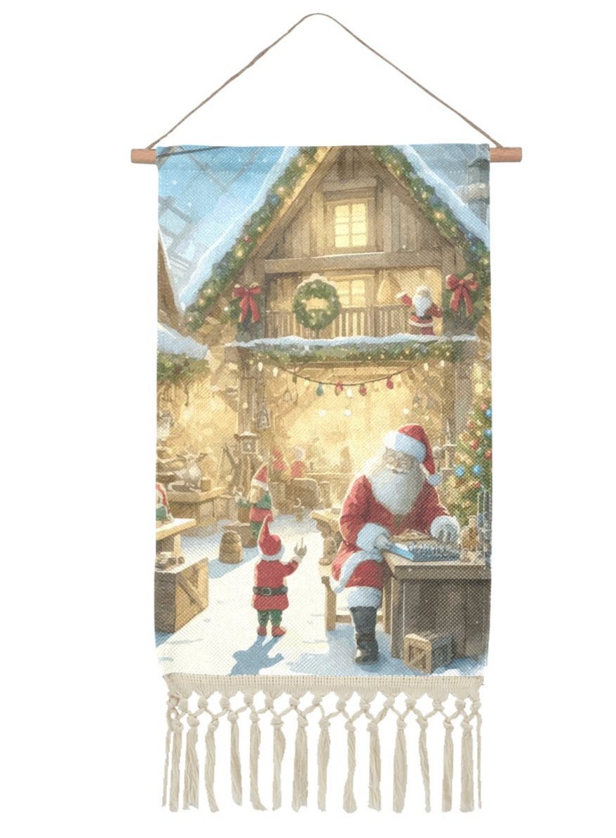 Santa's Workshop Linen Hanging Poster (Made in USA)