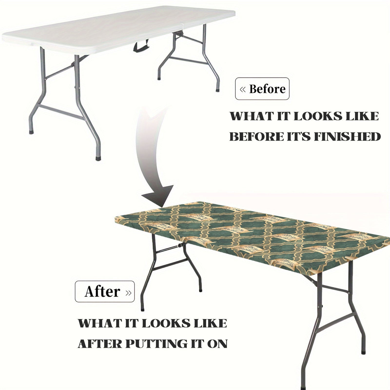 Green Merry Christmas Pattern Custom Elastic Fitted Tablecloth - 72