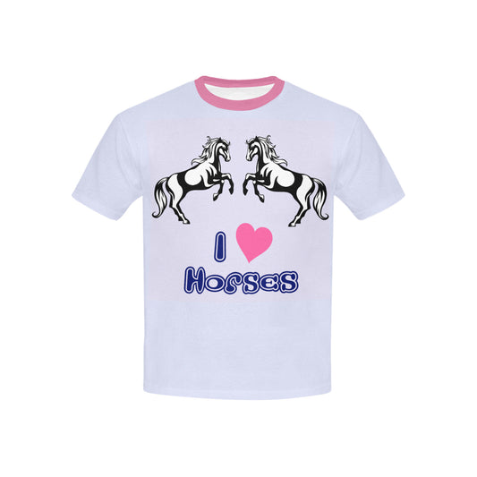 Child's Light Blue I heart Horses Shirt (Made in USA)