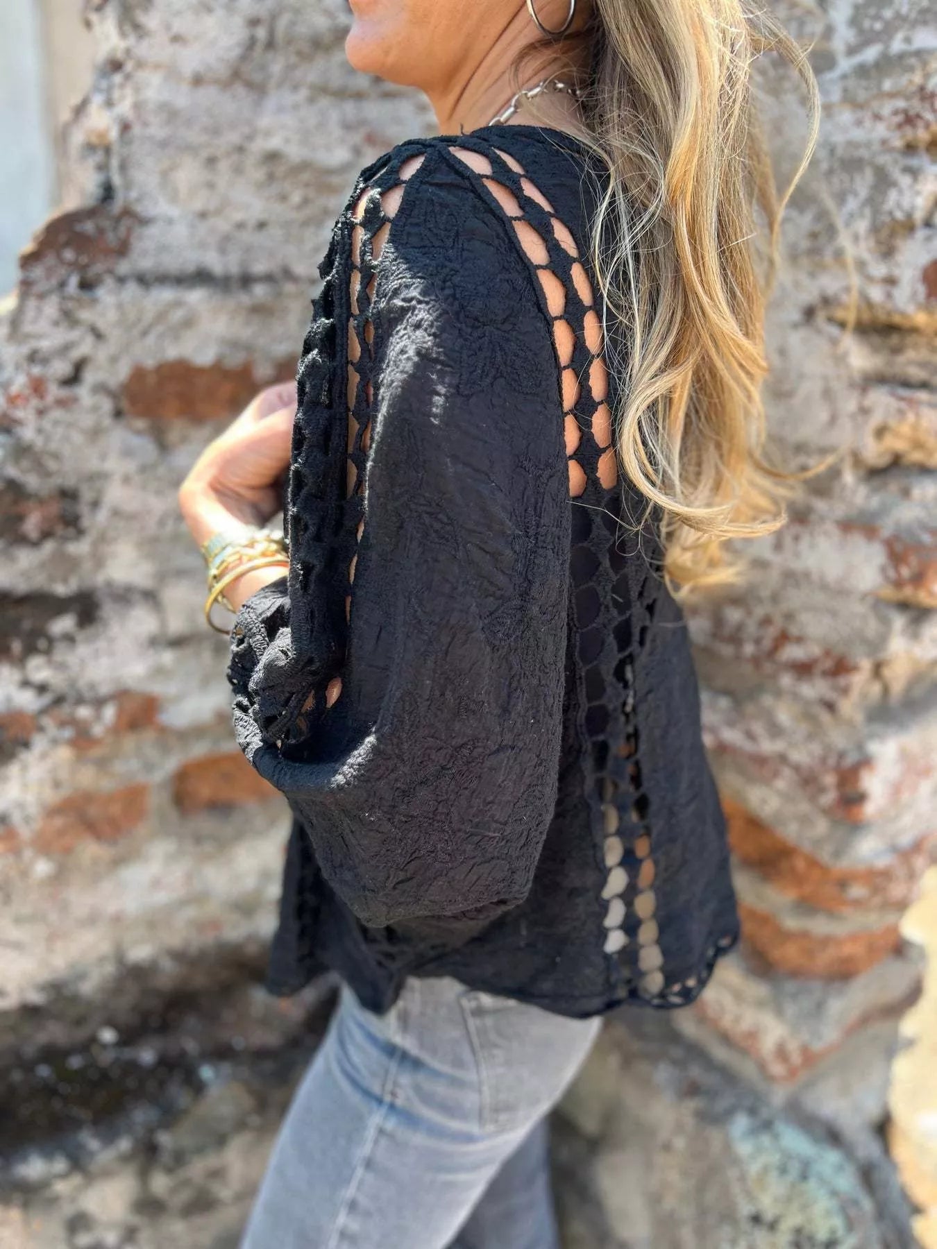 Women's Plus Size Embroidered Lacy Open Front Cardigan