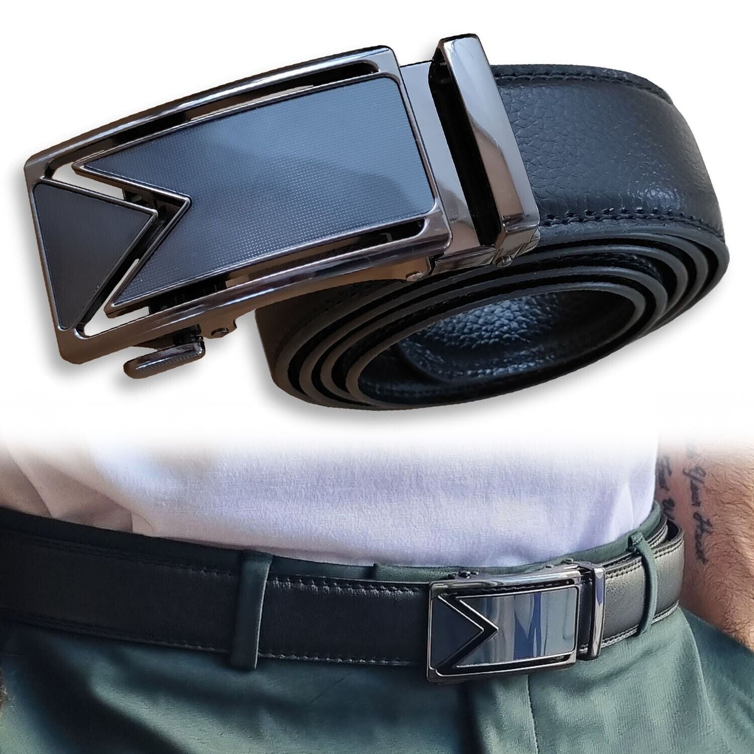 Men's Ratchet PU Leather Belt With Slide Buckle