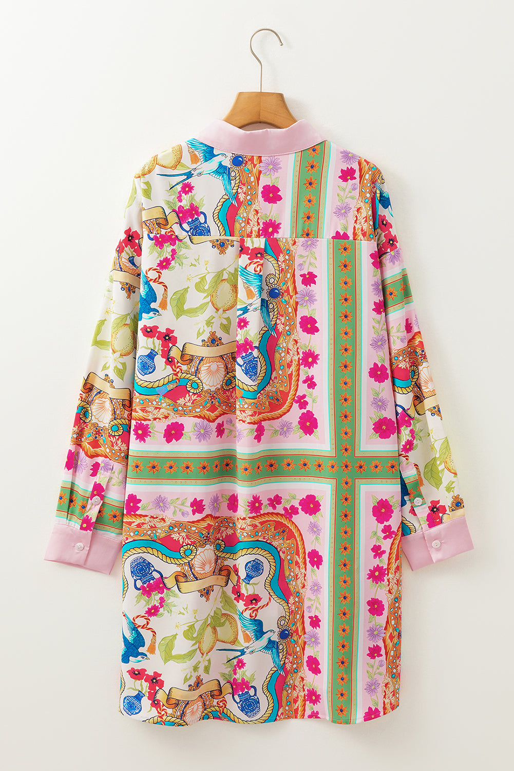 Boho Floral Buttoned Long Sleeve Shirt Dress