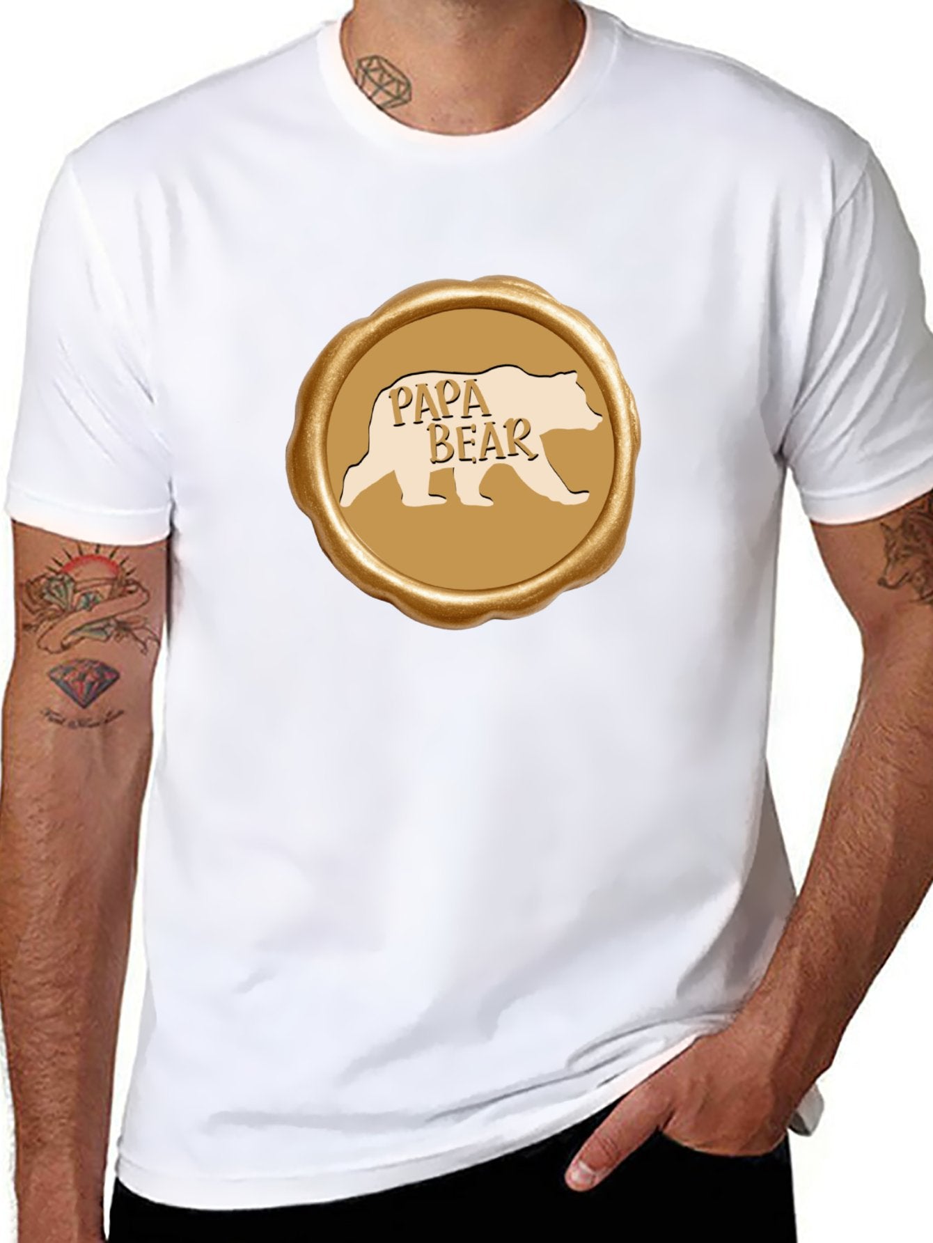 Papa Bear Golden Seal Short Sleeve Graphic T-Shirt (Front Printing)
