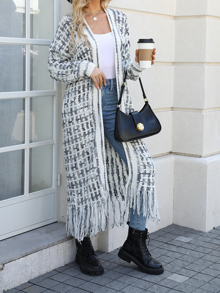 Women's Knitted Fringed Long Cardigan Duster