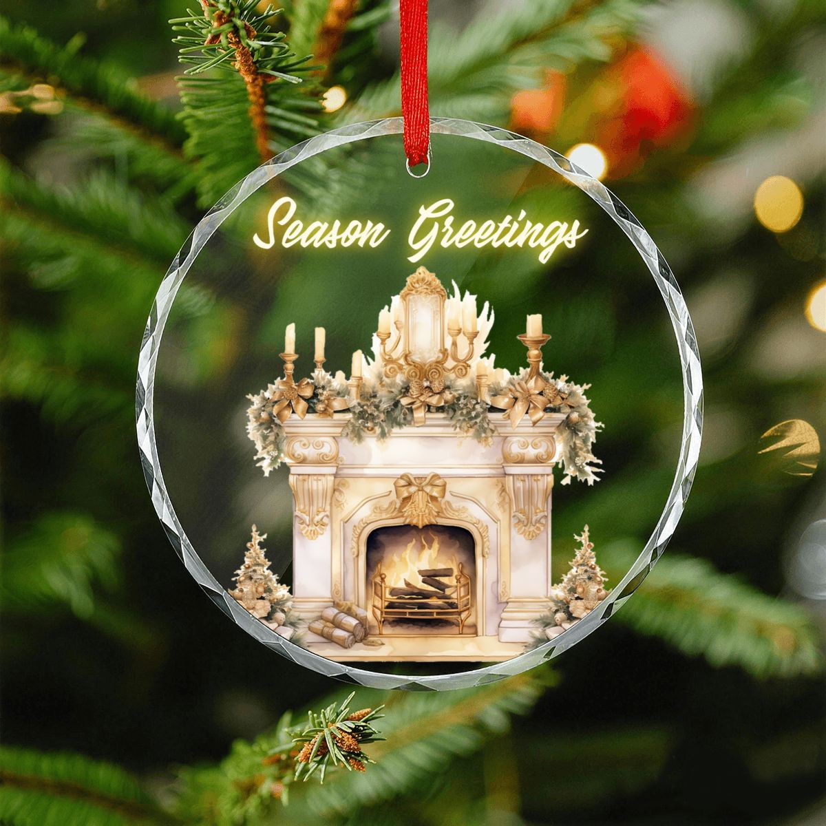 Round Glass Christmas Ornament (Made in USA) Golden Particle Deer With Sparkling Antlers On Black Background sianybdesignsChristmasfireplaceElegantGoldChristmassoft48dc604134c4417aa8042fd49c201560