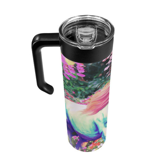 White Horse with Floral Background 600ml Insulated Water Bottle with Screw On Handle