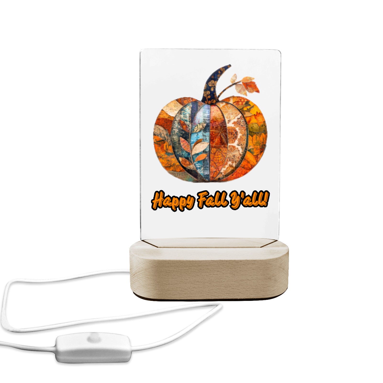 Happy Fall Y'all Pumpkin Acrylic Panel Night Light Home Decor (Made in USA)