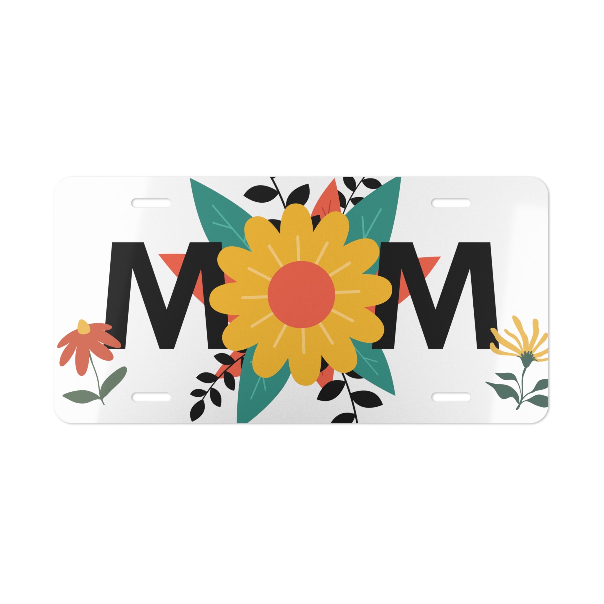 Mom with Yellow Flowers Design Vanity License Plate