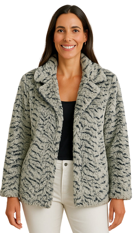 Women's One Button Faux Fur Lined Swing Jacket