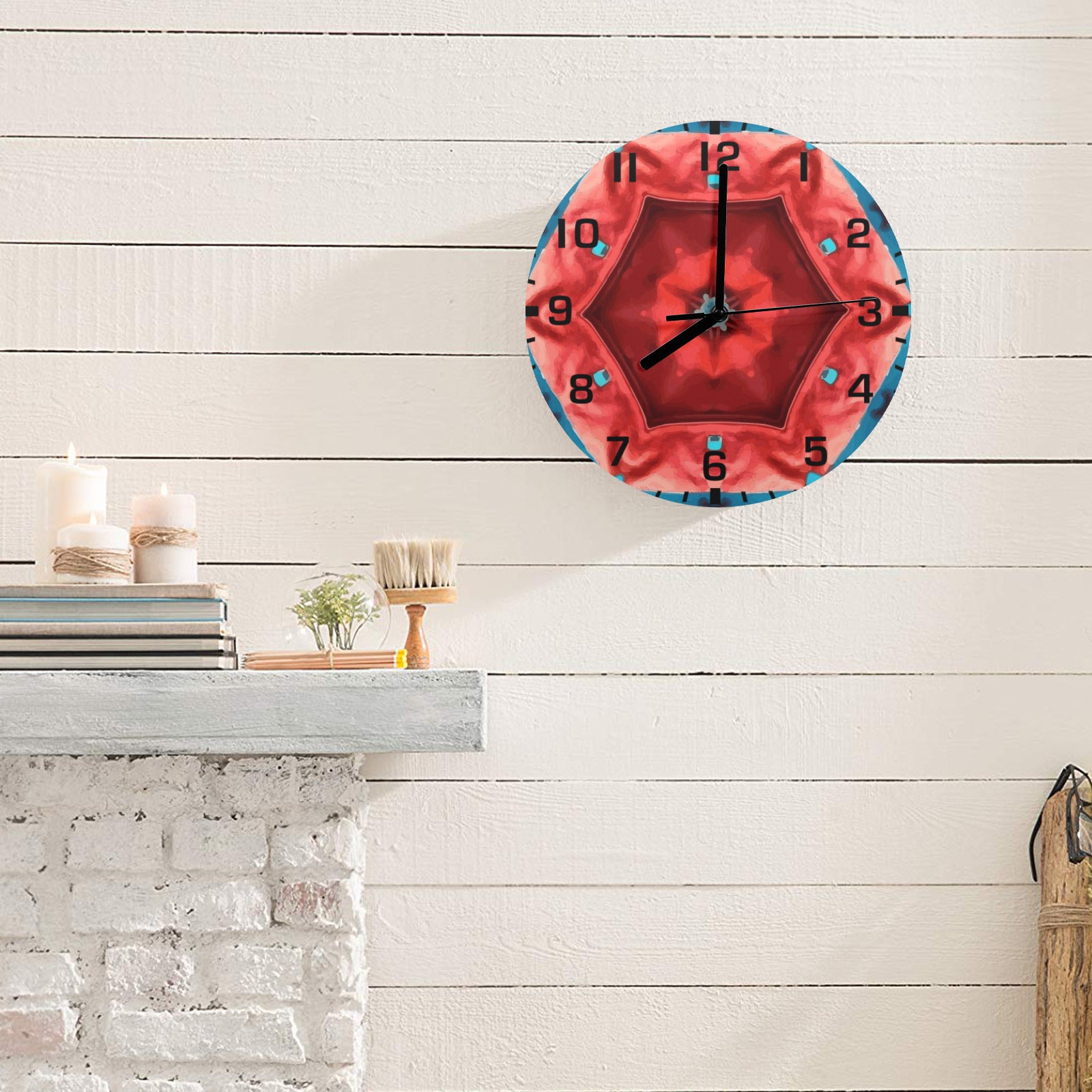 Red Hexagon Printed Wall Clock (Made in USA)