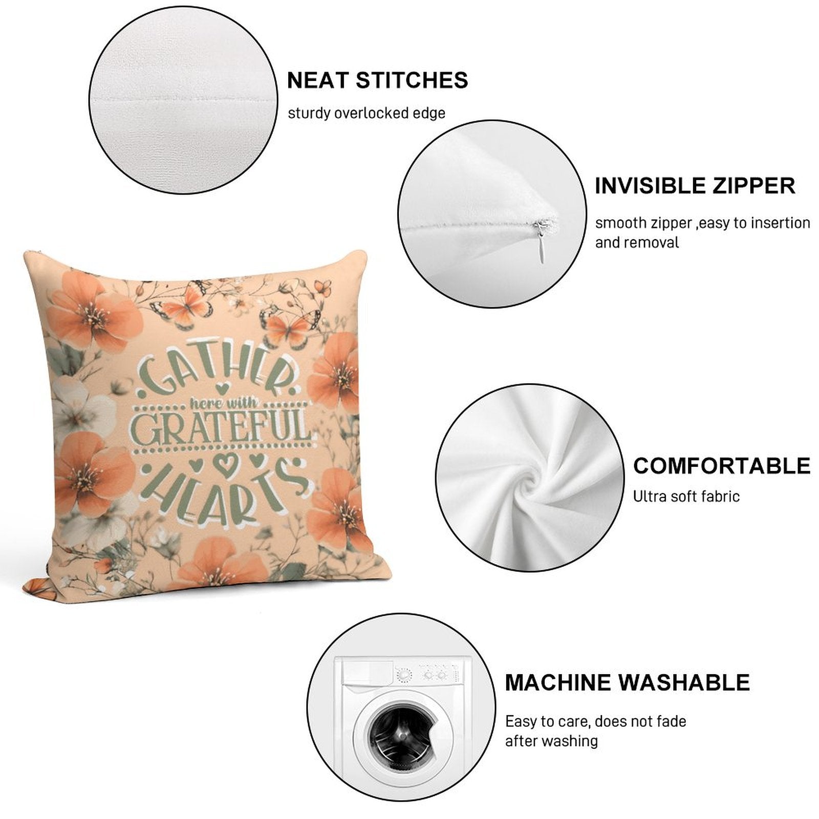Gather Here with Grateful Hearts Orange 2-Piece Ultra-Soft Pillowcase Set - 18