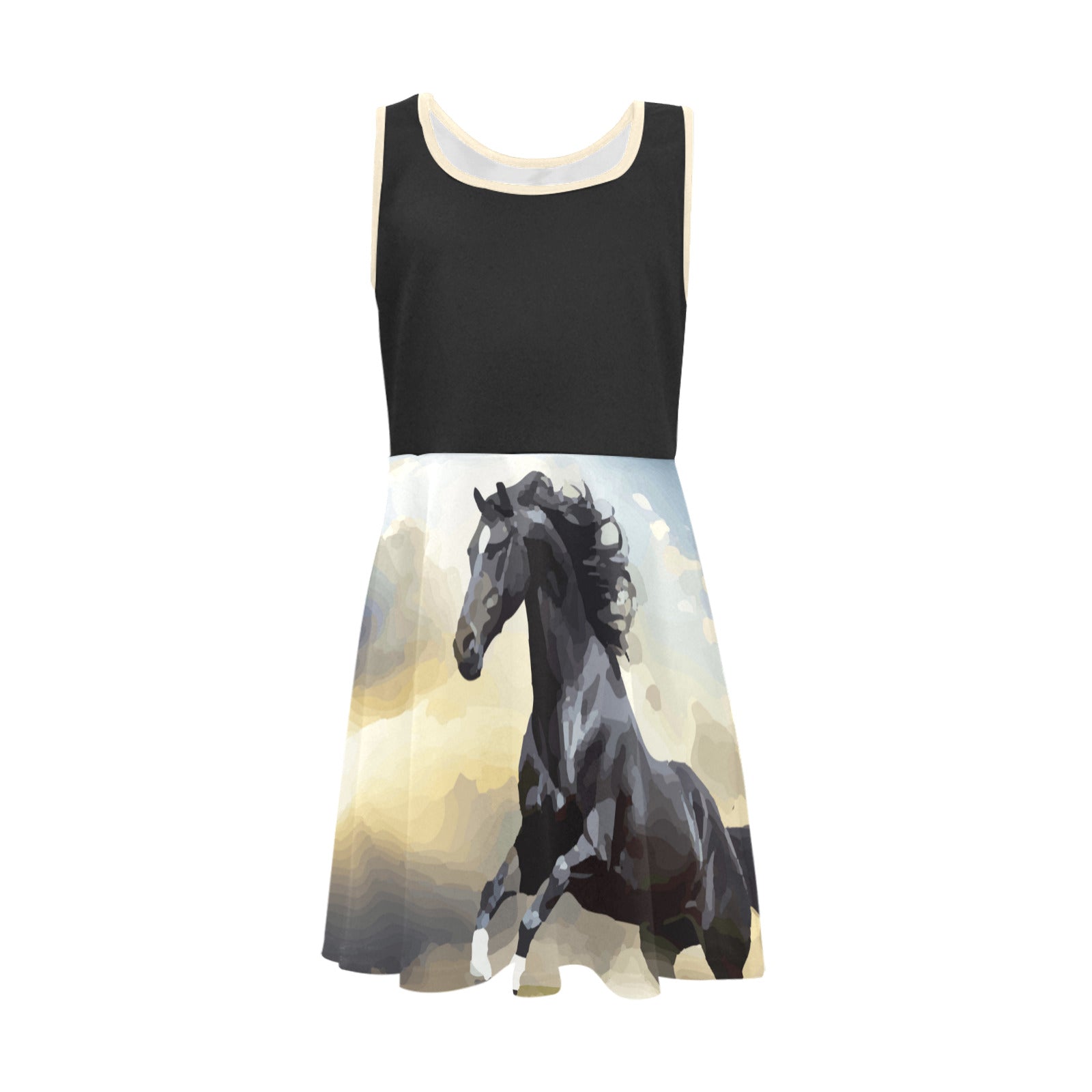 Black Beauty Wild Horse Girls' Sleeveless Sundress (Model D56)
