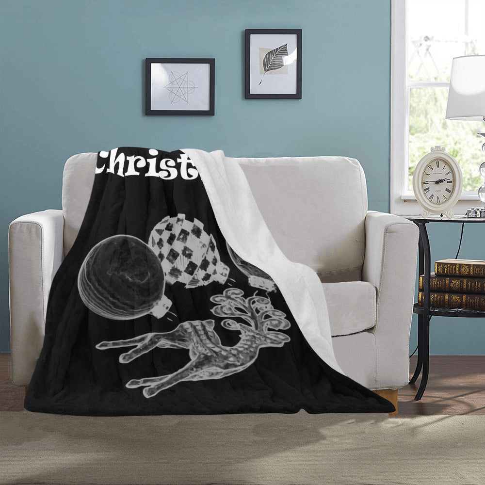 Merry Christmas Black and White Ultra-Soft Micro Fleece Blanket 40