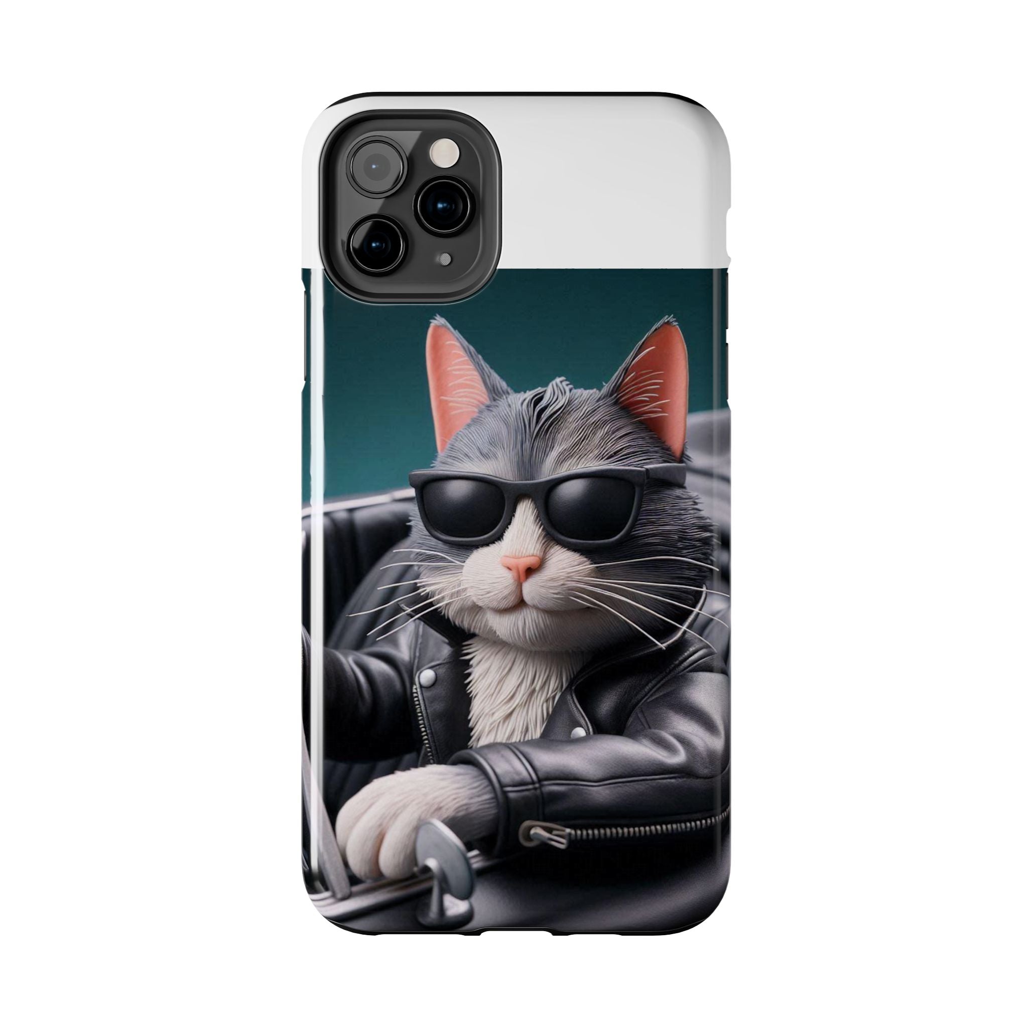 Cool Cat in Leather Jacket Driving Car Mobile Phone Case