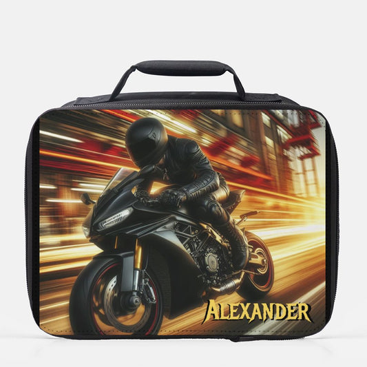 Speeding Motorcycle Insulated Lunch Box