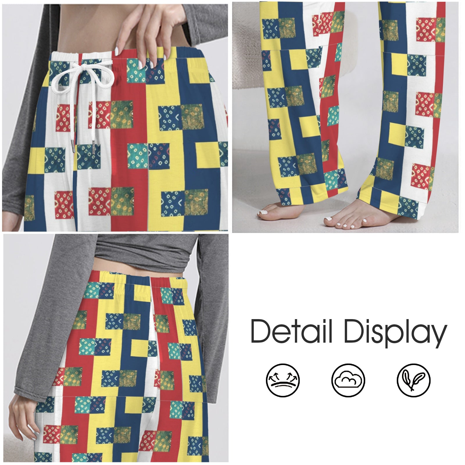 Quilt Block Pattern Women's Drawstring Lounge Pants Without Pockets (Model L84)