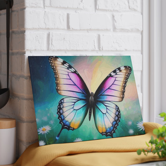 Beautiful Butterfly and Daisies Glass Cutting Board