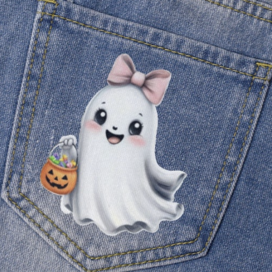 Too Cute to Spook Ghost Light Blue Denim Shorts with Dual Pockets Design