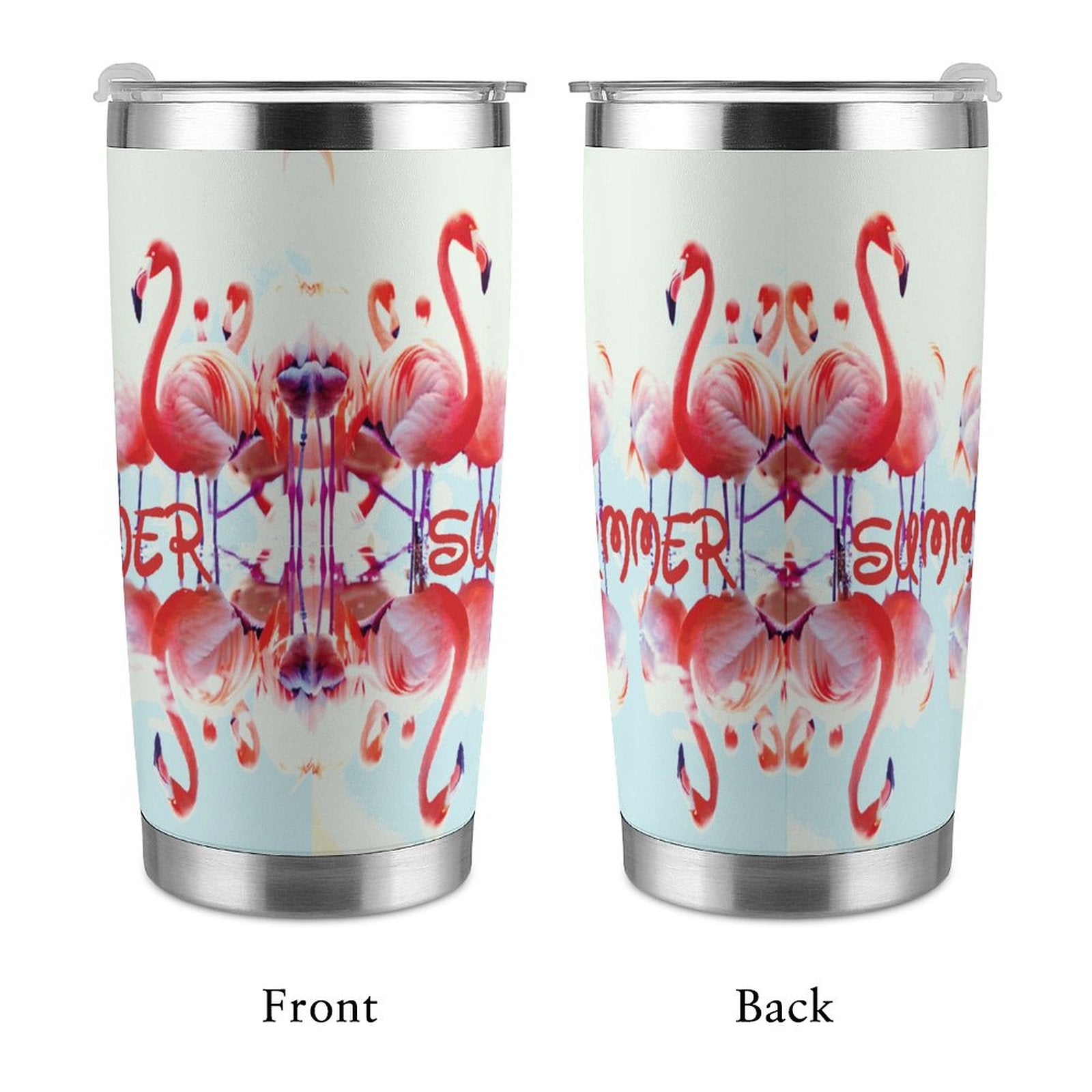 Pink Flamingos Summer Design 20oz Silver Rim Tumbler (Made in USA)