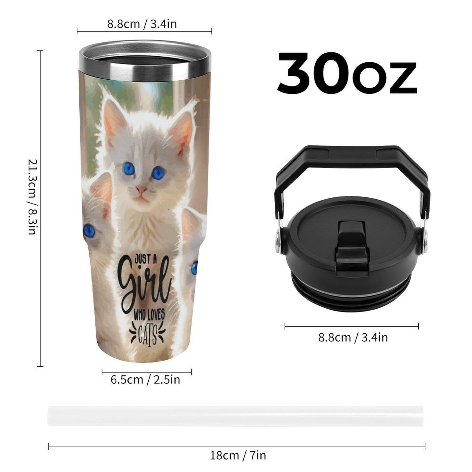 Just a Girl Who Loves Cats 30 oz Water Bottle