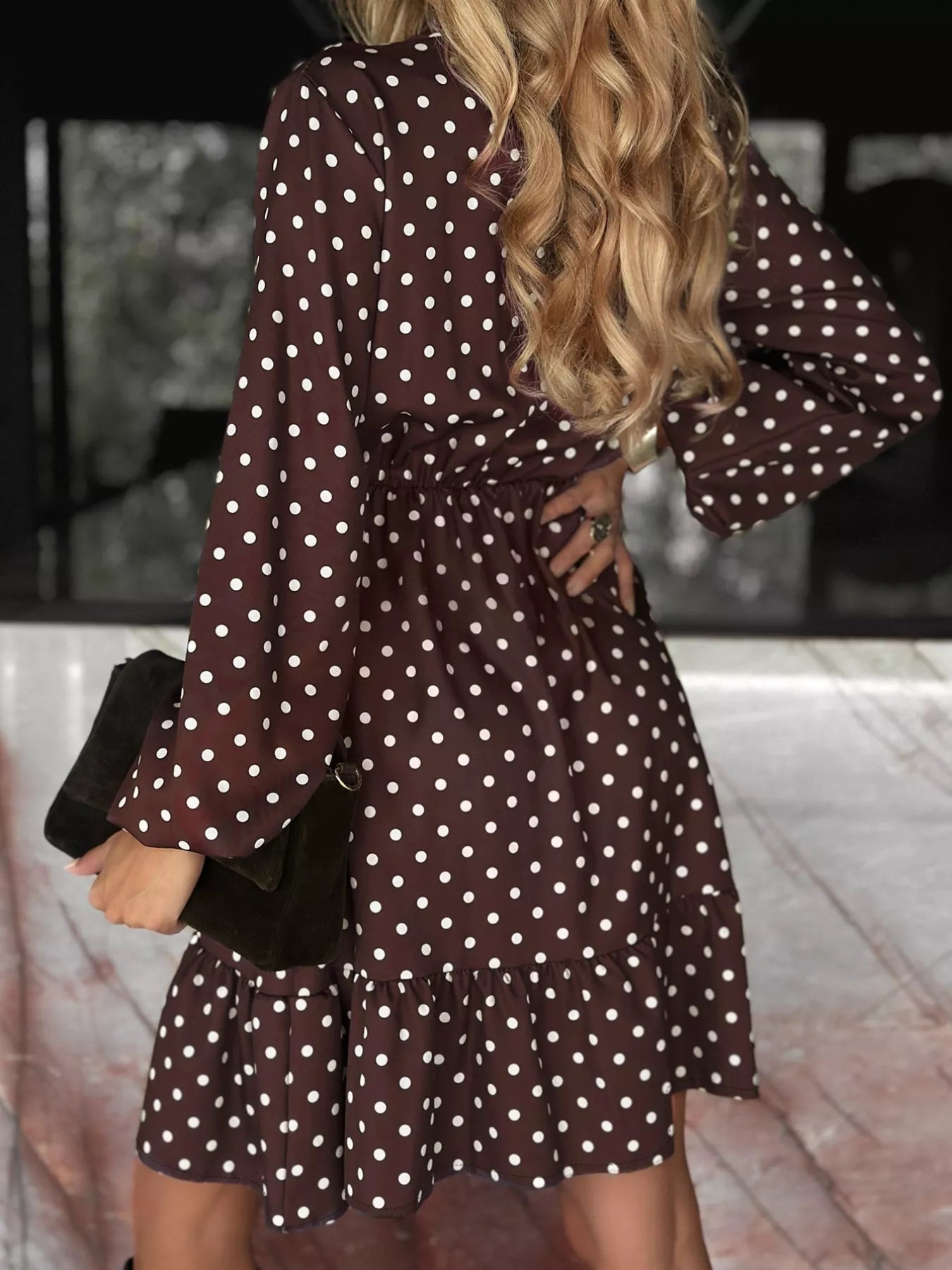 Plus Size Polka Dot Ruffle Hem Mini Dress