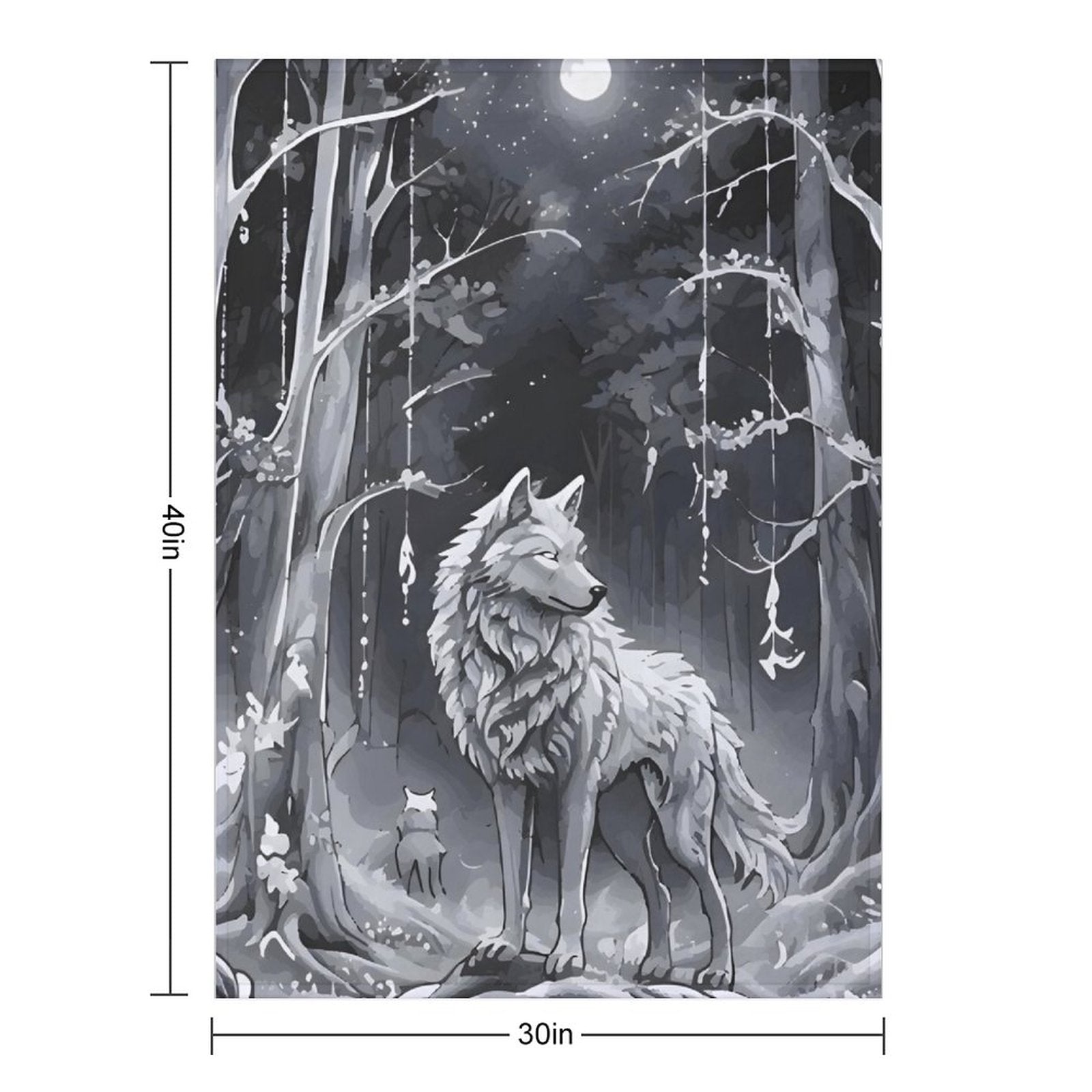 Ethereal Wolf in the Moonlight Flannel Throw Blanket for Bedroom - 30