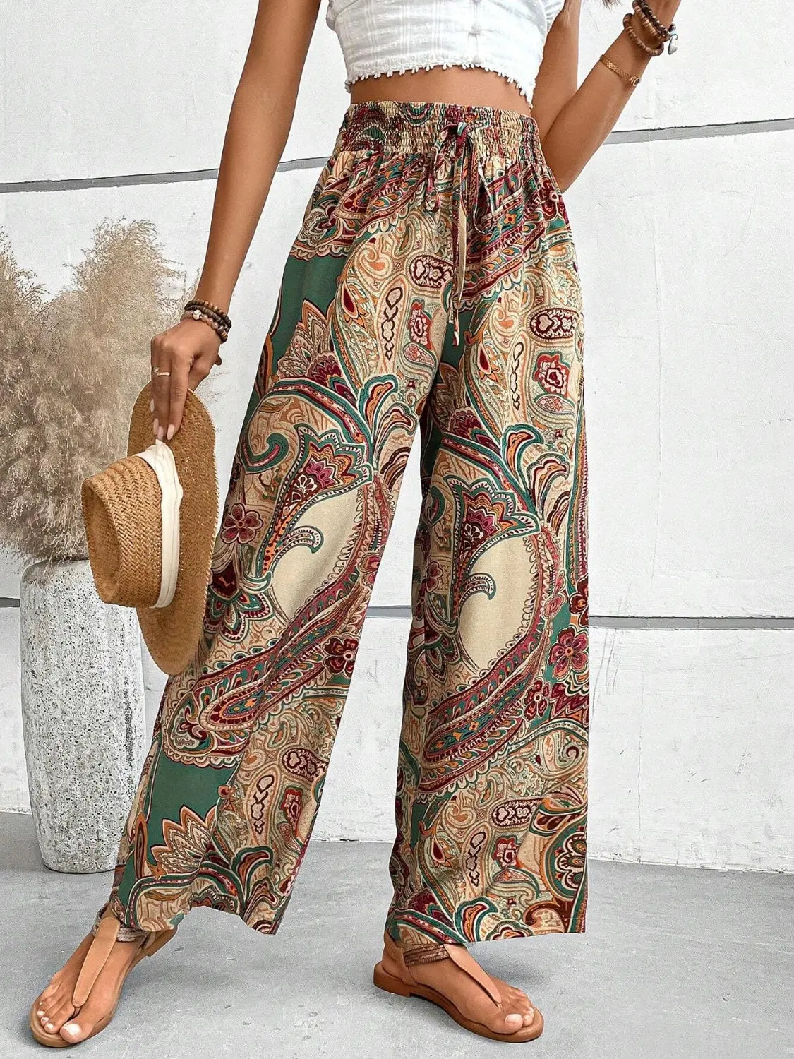 Boho Chic Paisley Printed Wide Leg Pants