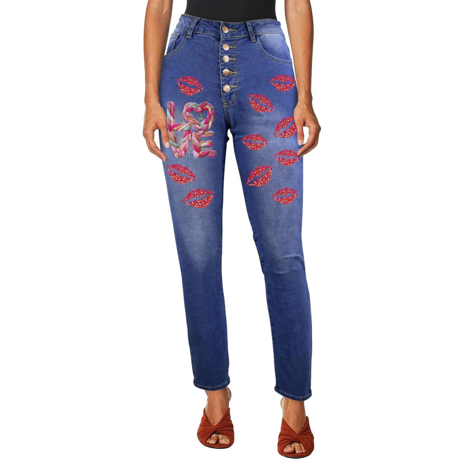 Lips_hearts Women's Jeans (Front Printing) (Model L75)