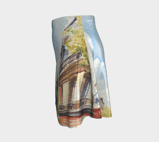 Women's Eiffel Tower Design Printed Flared Skirt