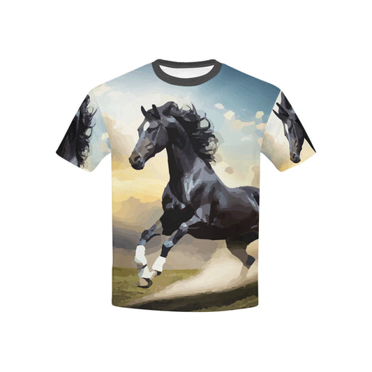 Child's Wild Black Horse Printed T-shirt (Made in USA)
