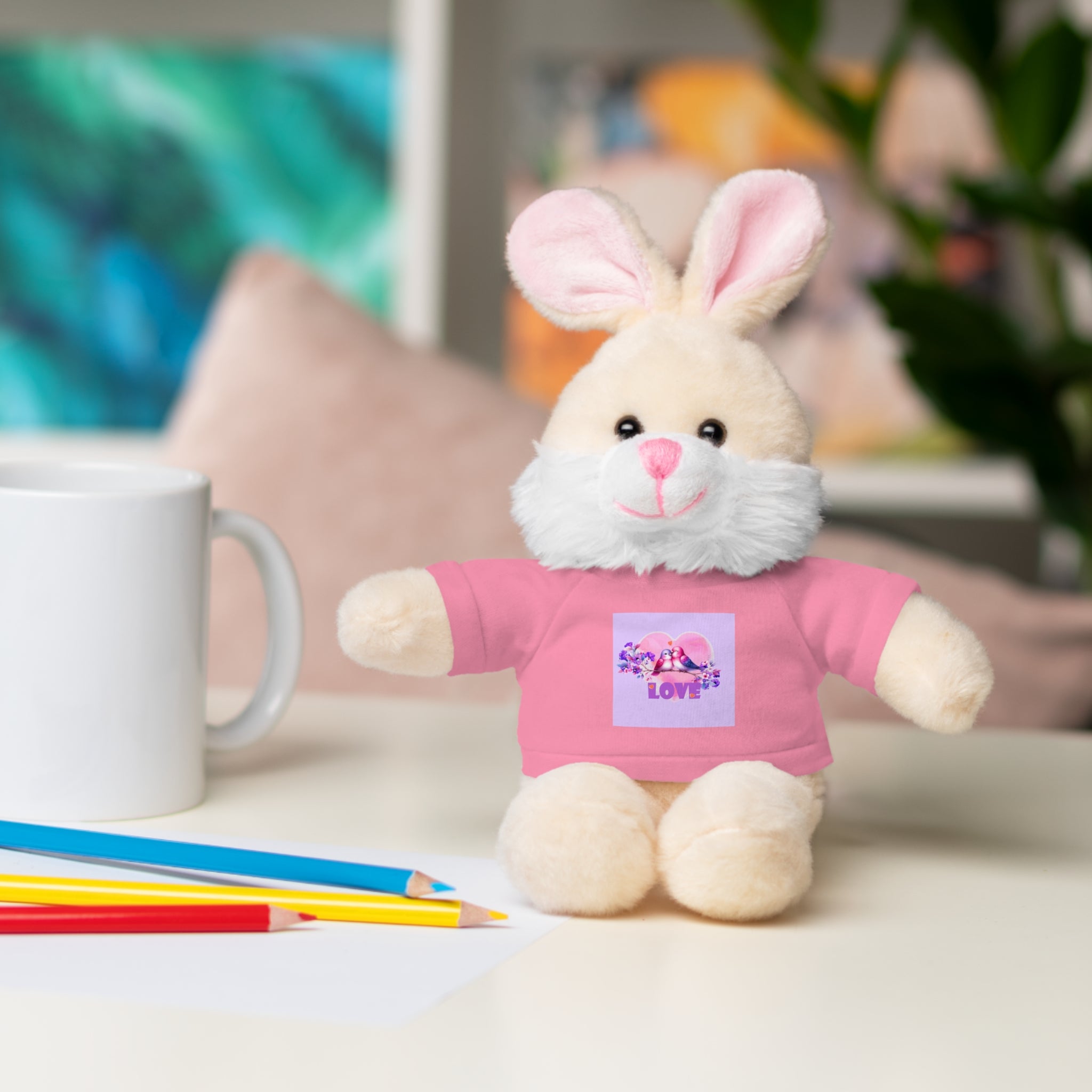 Stuffed Animal Wearing T-shirt of Love Birds