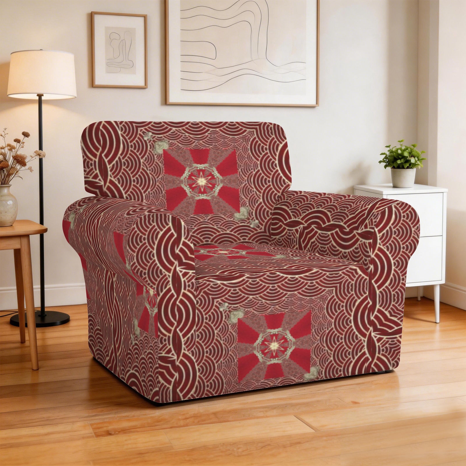 Maroon with Gold Chains Single Seater Sofa Cover | Ships from USA