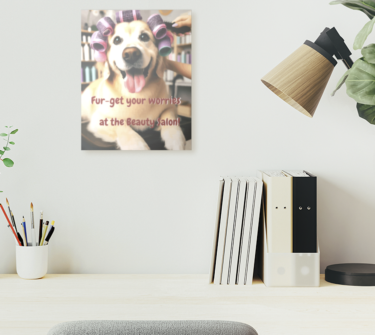 Happy Dog at the Hair Salon High Gloss Aluminum Print - 11