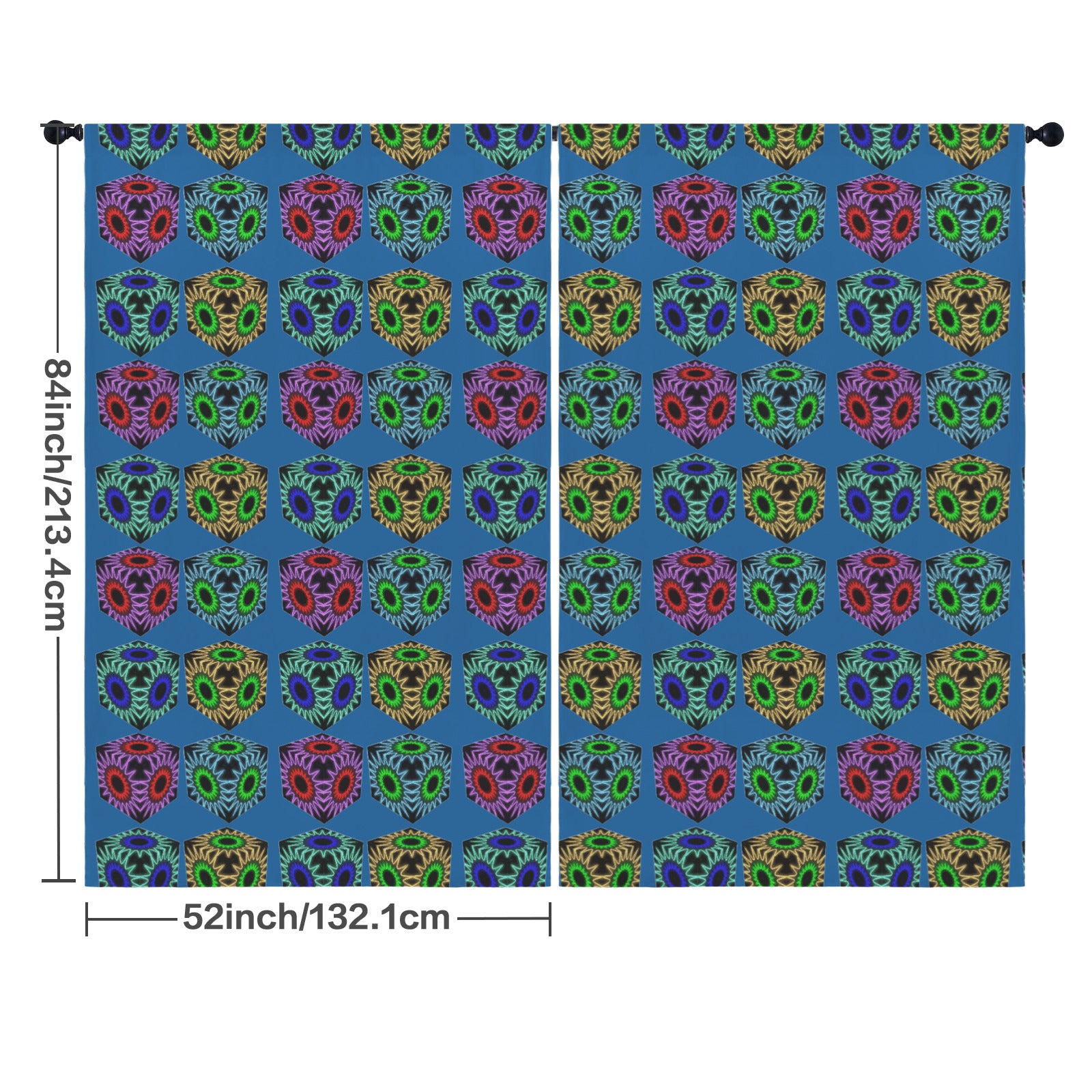Colorful Cubes Blue Window Curtains - 5 Sizes Available
